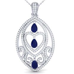 3.50 ctw Sapphire & VS/SI Diamond Heart Necklace 18K White Gold - REF-218N2A - SKU:21294