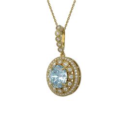 6.81 ctw Aquamarine & Diamond Necklace 14K Yellow Gold - REF-228H2M - SKU:43831