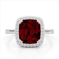 3 ctw Garnet & VS/SI Diamond Ring 18K White Gold - REF-48H5M - SKU:22843