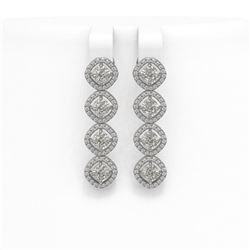 3.84 ctw Cushion Diamond Earrings 18K White Gold - REF-337A5V - SKU:42980