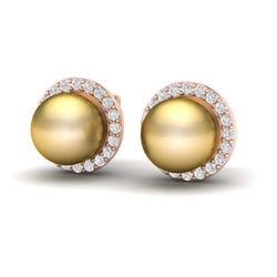 0.50 ctw Diamond & Golden Pearl Earrings 14K Rose Gold - REF-53H5M - SKU:21493