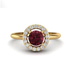 0.75 ctw Garnet & VS/SI Diamond Ring 18K Yellow Gold - REF-44N2A - SKU:23292