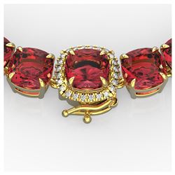 100 ctw Pink Tourmaline & VS/SI Diamond Necklace 14K Yellow Gold - REF-3000Y2X - SKU:23358