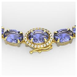 45.25 ctw Tanzanite & Diamond Eternity Necklace 14K Yellow Gold - REF-436X4R - SKU:40285