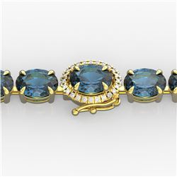 36 ctw London Blue Topaz & VS/SI Diamond Bracelet 14K Yellow Gold - REF-128M9F - SKU:23448