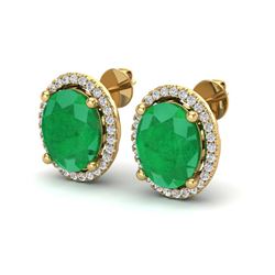 6 ctw Emerald & VS/SI Diamond Earrings 18K Yellow Gold - REF-101H6M - SKU:21054