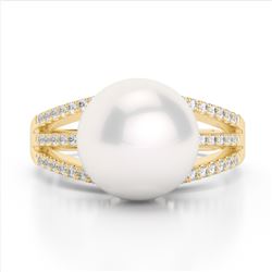 0.30 ctw VS/SI Diamond & Pearl Ring 18K Yellow Gold - REF-50R7K - SKU:22631