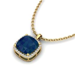 6 ctw Sapphire & VS/SI Diamond Necklace 18K Yellow Gold - REF-85A5V - SKU:23087