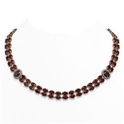 32.67 ctw Garnet & Diamond Necklace 14K Rose Gold - REF-376W2H - SKU:44214