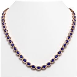 26.38 ctw Sapphire & Diamond Halo Necklace 10K Rose Gold - REF-486X5R - SKU:40305