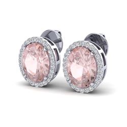 5.50 ctw Morganite & VS/SI Diamond Halo Earrings 18K White Gold - REF-125X5R - SKU:20254