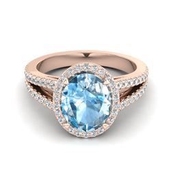 3 Sky Blue Topaz & VS/SI Diamond Halo Ring 14K Rose Gold - REF-60M9F - SKU:20932