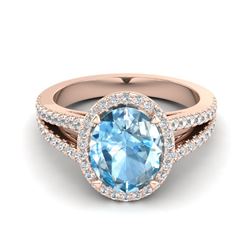 3 Sky Blue Topaz & VS/SI Diamond Halo Ring 14K Rose Gold - REF-60M9F - SKU:20932