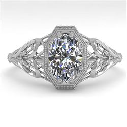 1.0 ctw VS/SI Oval Diamond Art Deco Ring 14K White Gold - REF-284M3F - SKU:29832