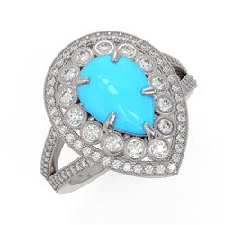 4.02 ctw Turquoise & Diamond Ring 14K White Gold - REF-134F4N - SKU:46140