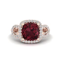 3.75 ctw Garnet & VS/SI Diamond Ring 14K Rose Gold - REF-52H7M - SKU:23004