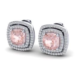 3.95 ctw Morganite & VS/SI Diamond Earrings 18K White Gold - REF-129X6R - SKU:20168