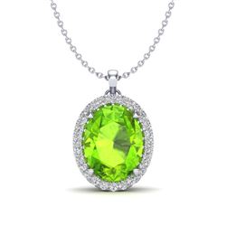 2.75 ctw Peridot & VS/SI Diamond Halo Necklace 18K White Gold - REF-51M5F - SKU:20594