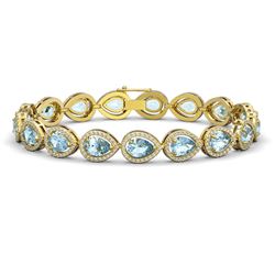 16.59 ctw Sky Topaz & Diamond Halo Bracelet 10K Yellow Gold - REF-271R8K - SKU:41122