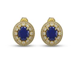 8.84 ctw Sapphire & Diamond Earrings 14K Yellow Gold - REF-214M5F - SKU:43636