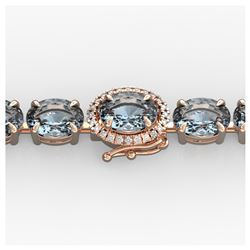 15.25 ctw Aquamarine & Diamond Eternity Bracelet 14K Rose Gold - REF-176Y4X - SKU:40222