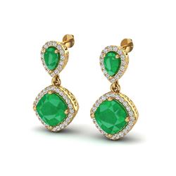 7 ctw Emerald & VS/SI Diamond Earrings Designer 10K Yellow Gold - REF-118Y2X - SKU:20206