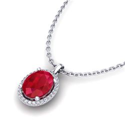 3 ctw Ruby & VS/SI Diamond Necklace 18K White Gold - REF-59W3H - SKU:21087