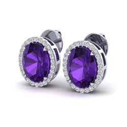 5.50 ctw Amethyst & VS/SI Diamond Halo Earrings 18K White Gold - REF-63A3V - SKU:20237