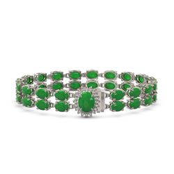 12.35 ctw Jade & Diamond Bracelet 14K White Gold - REF-171V5Y - SKU:45476