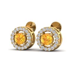 0.75 ctw Citrine & VS/SI Diamond Earrings Halo 18K Yellow Gold - REF-45M5F - SKU:20059