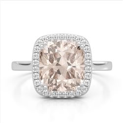 3 ctw Morganite & VS/SI Diamond Halo Ring 18K White Gold - REF-72H2M - SKU:22846