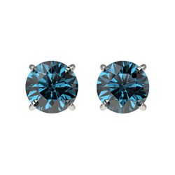 1 ctw Intense Blue Diamond Stud Earrings 10K White Gold - REF-87V2Y - SKU:33055