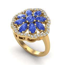 3 ctw Tanzanite & VS/SI Diamond Cluster Ring 10K Yellow Gold - REF-67X5R - SKU:20790