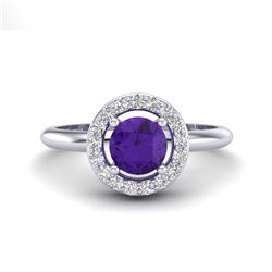 0.75 ctw Amethyst & VS/SI Diamond Ring 18K White Gold - REF-44N2A - SKU:23279