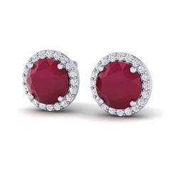 4 ctw Ruby & Halo VS/SI Diamond Earrings 18K White Gold - REF-80W2H - SKU:21501