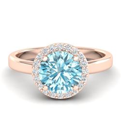 2 ctw Sky Blue Topaz & Halo VS/SI Diamond Ring 14K Rose Gold - REF-41X3R - SKU:21622
