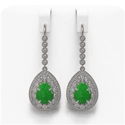 8.15 ctw Jade & Diamond Earrings 14K White Gold - REF-241F6N - SKU:46149
