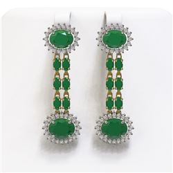 10.23 ctw Emerald & Diamond Earrings 14K Yellow Gold - REF-165R6K - SKU:44284