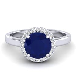 2 ctw Sapphire & Halo VS/SI Diamond Ring 18K White Gold - REF-50H9M - SKU:21643