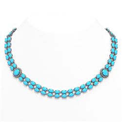 29.16 ctw Turquoise & Diamond Necklace 14K White Gold - REF-371K5W - SKU:44219