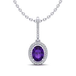 1.75 ctw Amethyst & VS/SI Diamond Necklace 18K White Gold - REF-53W8H - SKU:20647