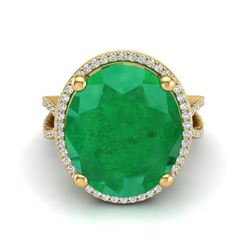 12 ctw Emerald & VS/SI Diamond Ring 18K Yellow Gold - REF-143V6Y - SKU:20961