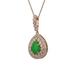 4.07 ctw Jade & Diamond Necklace 14K Rose Gold - REF-125W6H - SKU:46162