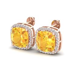 12 ctw Citrine & Halo VS/SI Diamond Earrings 14K Rose Gold - REF-75H5M - SKU:23059