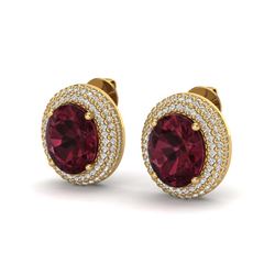 9 ctw Garnet & VS/SI Diamond Earrings 18K Yellow Gold - REF-153W5H - SKU:20227
