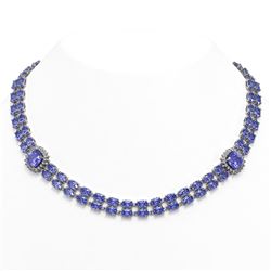 37.96 ctw Tanzanite & Diamond Necklace 14K White Gold - REF-501M6F - SKU:44690