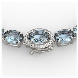 36.25 ctw Aquamarine & Diamond Eternity Necklace 14K White Gold - REF-321A8V - SKU:40258