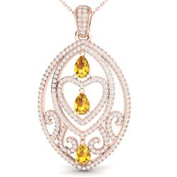 3.50 ctw Yellow Sapphire & Diamond Heart Necklace 14K Rose Gold - REF-218X2R - SKU:21299