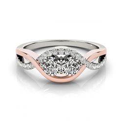 0.88 ctw VS/SI Diamond 2 Stone Ring 14K White & Rose Gold - REF-88H5M - SKU:26029