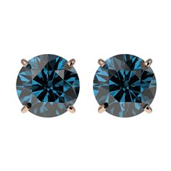 2.14 ctw Intense Blue Diamond Stud Earrings 10K Rose Gold - REF-222X2R - SKU:36661